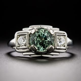 Art Deco 1.59 Carat Green Sapphire and Diamond Ring - 3