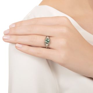 Art Deco 1.59 Carat Green Sapphire and Diamond Ring