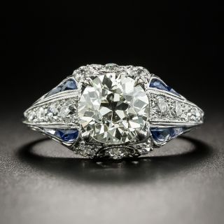 Art Deco 1.62 Carat Diamond and Sapphire Engagement Ring - GIA M VS2 - 2