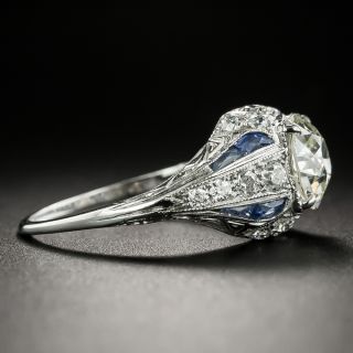Art Deco 1.62 Carat Diamond and Sapphire Engagement Ring - GIA M VS 2