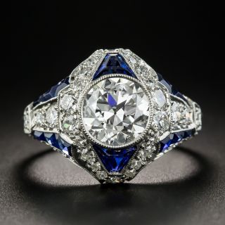 Art Deco 1.69  Carat Diamond and Calibre Sapphire Ring - GIA H VVS2 - 1