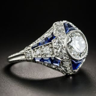 Art Deco 1.69 Carat Diamond and Calibre Sapphire Ring - GIA H VVS2