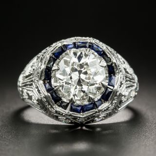 Art Deco 1.69 Carat Diamond and Synthetic Sapphire Ring - GIA J VS1 - 2