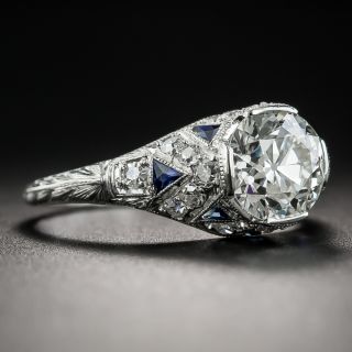 Art Deco 1.70  Diamond Platinum Engagement Ring with Sapphire Calibre - GIA J VVS1