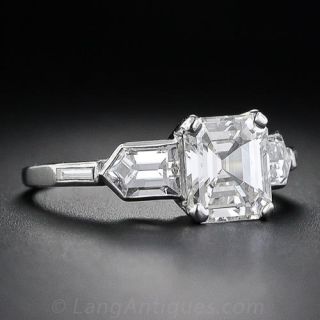 Art Deco 1.71 Carat Emerald Cut Diamond Engagement Ring