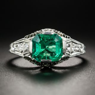 Art Deco 1.75 Carat Emerald Diamond Platinum Ring by Whitehouse - 2