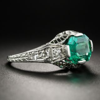 Art Deco 1.75 Carat Emerald Diamond Platinum Ring by Whitehouse
