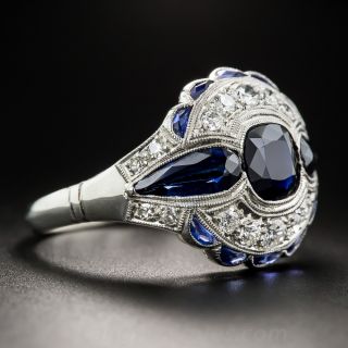 Art Deco 1.75 Carat Sapphire and Diamond Ring, Size 9 1/2