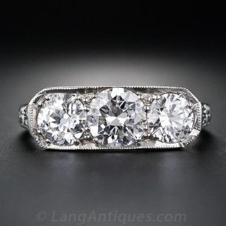1.75 Carat Art Deco Three-Stone Diamond Ring - 1
