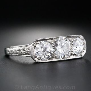 Art Deco 1.75 Ct. Three-Stone Diamond Platinum Ring