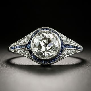 Art Deco 1.76 Carat Diamond and Sapphire Ring - GIA J VS2 - 1