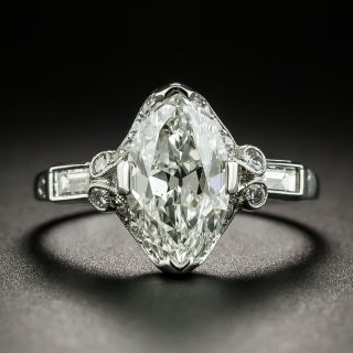 Art Deco 1.77 Carat Marquise Diamond Platinum Engagement Ring - GIA H SI1 - 2