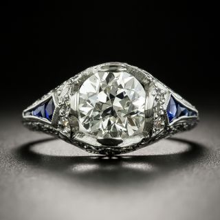 Art Deco 1.82 Carat Diamond and Sapphire Engagement Ring - GIA L VS2 - 2