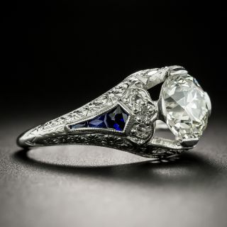 Art Deco 1.82 Carat Diamond and Sapphire Engagement Ring - GIA L VS2