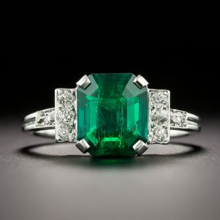 Art Deco 1.84 Carat Colombian Emerald and Diamond Ring - GIA - 3