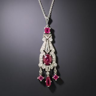 Art Deco 1.90 Carat No-Heat Burma Ruby and Diamond Pendant - 2