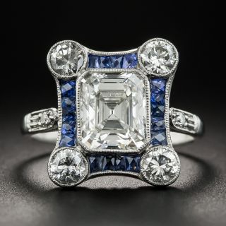 Art Deco 1.93 Asscher-Cut Diamond Calibre Sapphire Ring - GIA I VS2 - 1