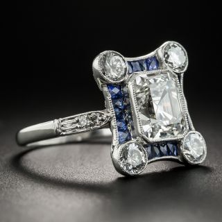 Art Deco Style 1.93 Asscher-Cut Diamond Calibre Sapphire Ring - GIA I VS2