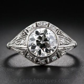 Art Deco 1.93 Carat Diamond Platinum Engagement Ring - 1
