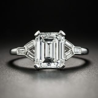 Art Deco 1.97 Carat Emerald-Cut Diamond and Baguette Ring - GIA E VS2 - 1