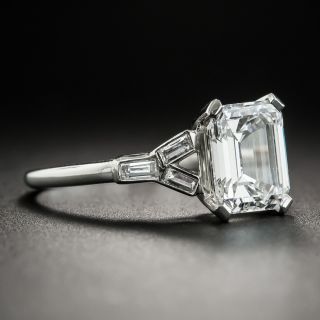 Art Deco 1.97 Carat Emerald-Cut Diamond and Baguette Ring - GIA E VS2
