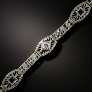 Art Deco 14K White Gold Diamond And Synthetic Sapphire Bracelet