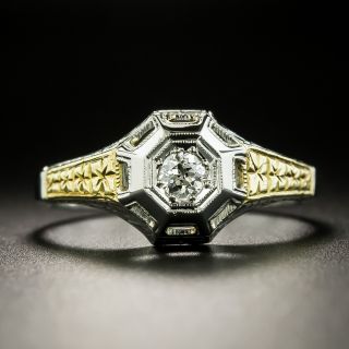Art Deco .15 Carat Diamond Two-Tone Ring - Size 9 1/4 - 3