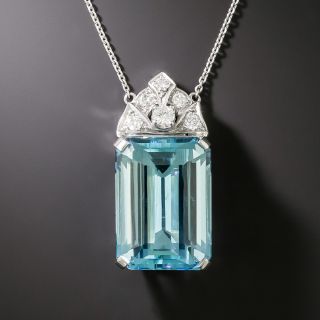 Art Deco 18.75 Carat Santa Maria'  Aquamarine and Diamond Necklace - 2
