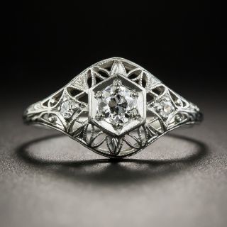 Art Deco .18 Carat Diamond Platinum Engagement Ring - 1