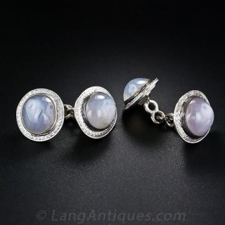 Art Deco 18 Karat White Gold Star Sapphire Cufflinks