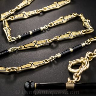 Art Deco 18K and Black Enamel Watch Chain Necklace