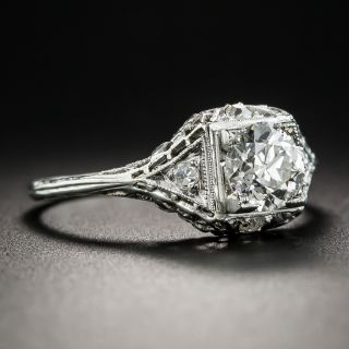 Art Deco 18k White Gold 0 .83 Carat E/SI2 (GIA) Pear Brilliant Diamond Engagement Ring 