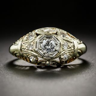 Art Deco 18K Yellow Gold Diamond Engagement Ring