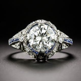 Art Deco 2.08 Carat Diamond and Sapphire Engagement Ring - GIA K VS1 - 3