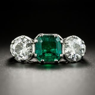 Art Deco 2.08 Carat Emerald and Diamond Platinum Ring - GIA - 3