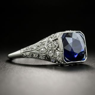 Art Deco 2.25 Carat No-Heat Sapphire and Diamond Ring