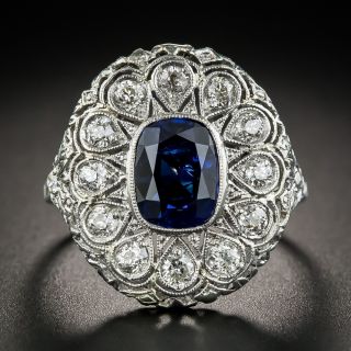 Art Deco 2.30 Carats Natural Ceylon Sapphire Platinum Diamond Ring - 1