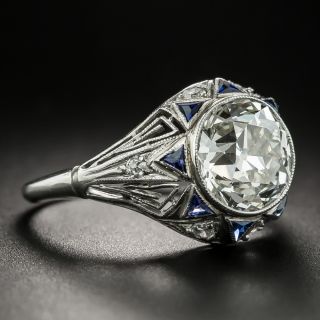 Art Deco 2.42 Carat Diamond and Calibre Sapphire Engagement Ring
