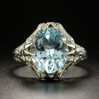 Art Deco 2.50 Carat Aquamarine Filigree Ring - 4