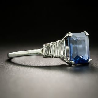 Art Deco 2.50 Carat Emerald-Cut Sapphire Diamond Platinum Ring