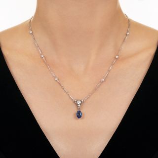 Art Deco 2.70 Carat No-Heat Sapphire And Diamond Necklace - AGL 