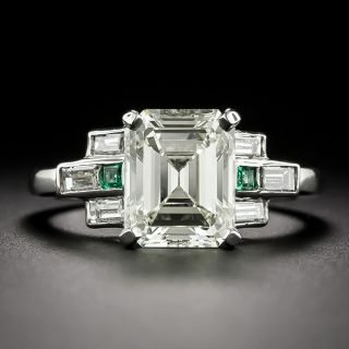 Art Deco 2.83 Carat Diamond and Emerald Engagement Ring - GIA L VS1 - 3