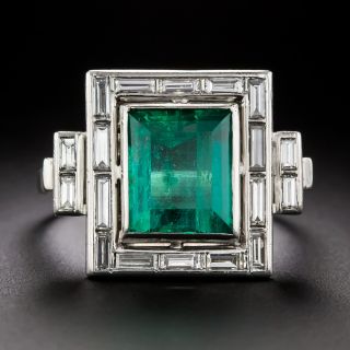 Art Deco 2.90 Carat Emerald and Baguette Diamond Ring - AGL - 2
