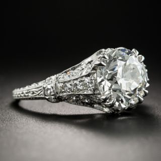 Art Deco 2.91 Carat Platinum Diamond Engagement Ring - GIA H SI2
