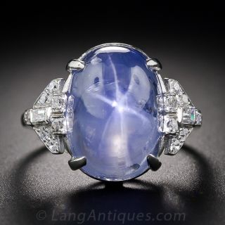 Art Deco 22.00 Carat Star Sapphire and Diamond Ring - 1