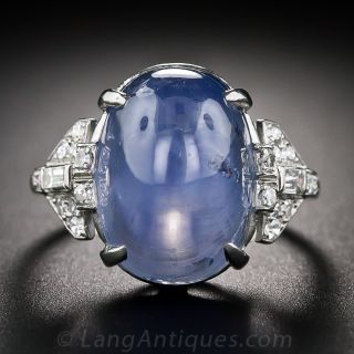 Art Deco 22.00 Carat Star Sapphire Platinum Diamond Ring