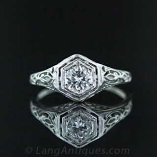 Art Deco .29 Carat Diamond Filigree Ring Main View