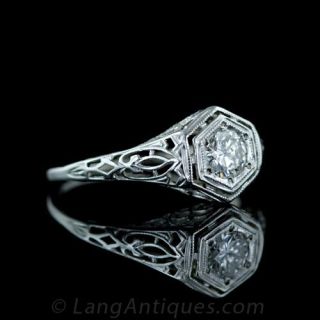 Art Deco .29 Carat Diamond Filigree Ring