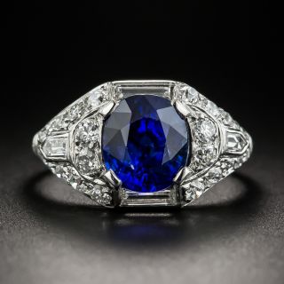 Art Deco 3.00 Ct. Sapphire Platinum Diamond Ring - GIA - 1