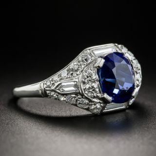 Art Deco 3.00 Carat Sapphire Platinum Diamond Ring - GIA